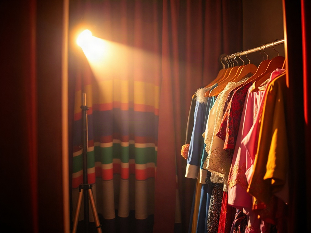 The costume rack backstage (AI-generated illustration, demo only)