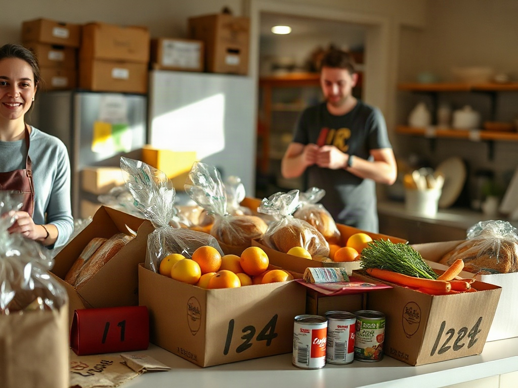 Fresh food hampers ready for pickup (AI-generated illustration, demo only)