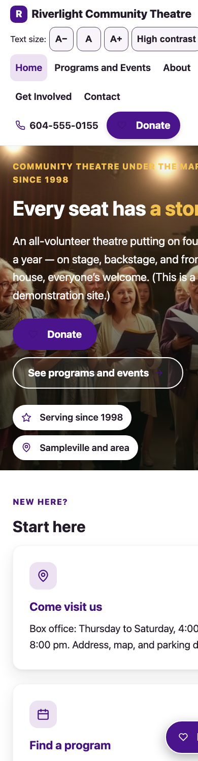 Mobile view of the Clubhouse template in the Warm Plum palette